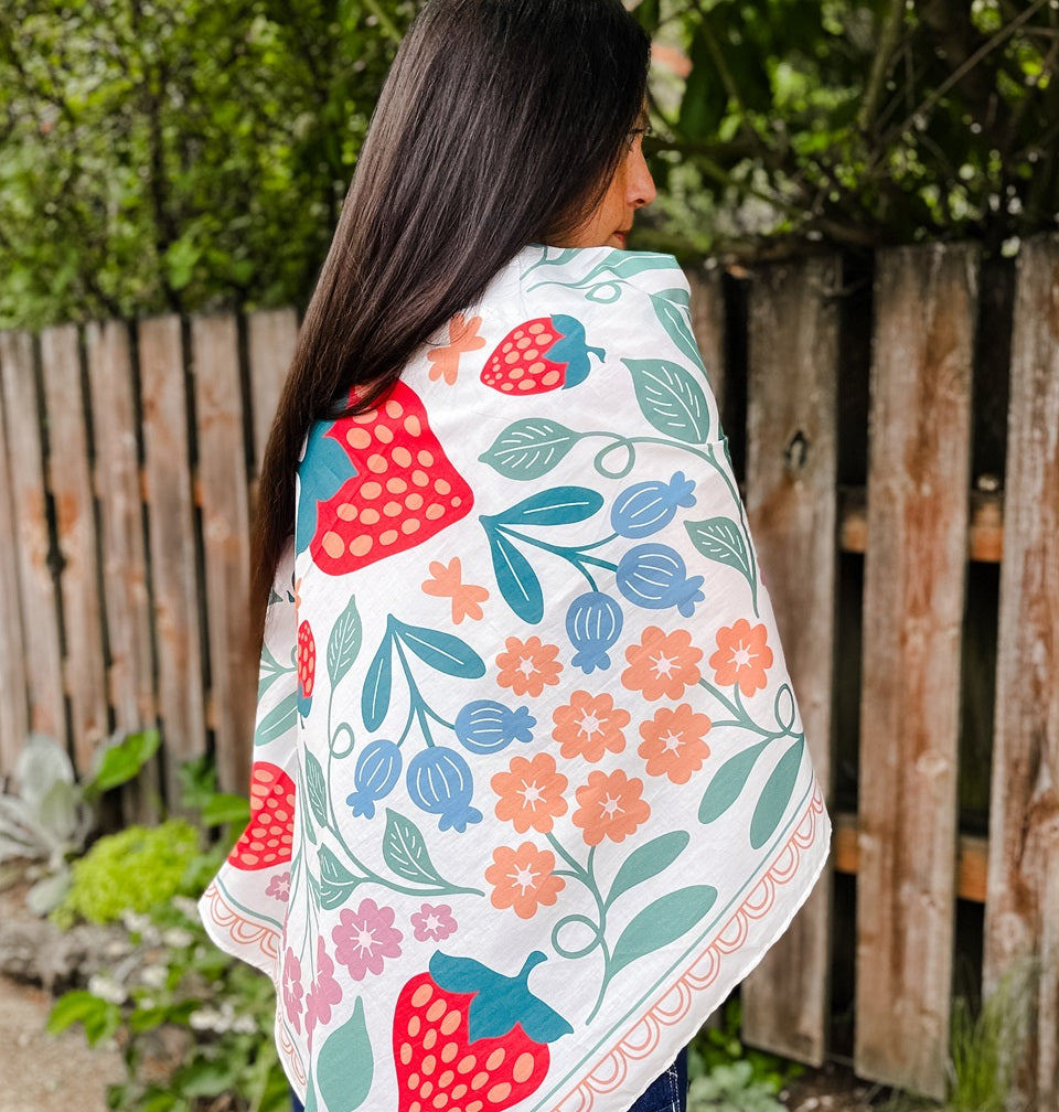 Colorful Oneida Strawberry Scarf made by Native American owned Ginew