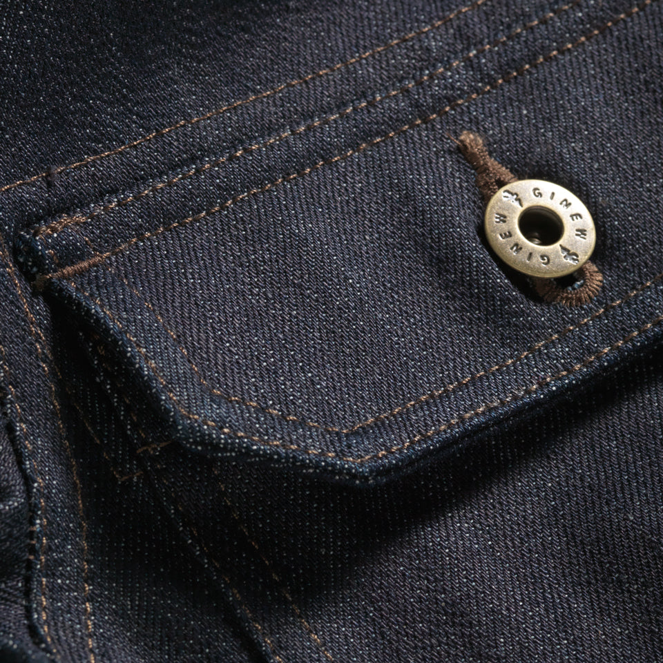 Indigo denim chore jacket with Native American Thunderbird by Ginew