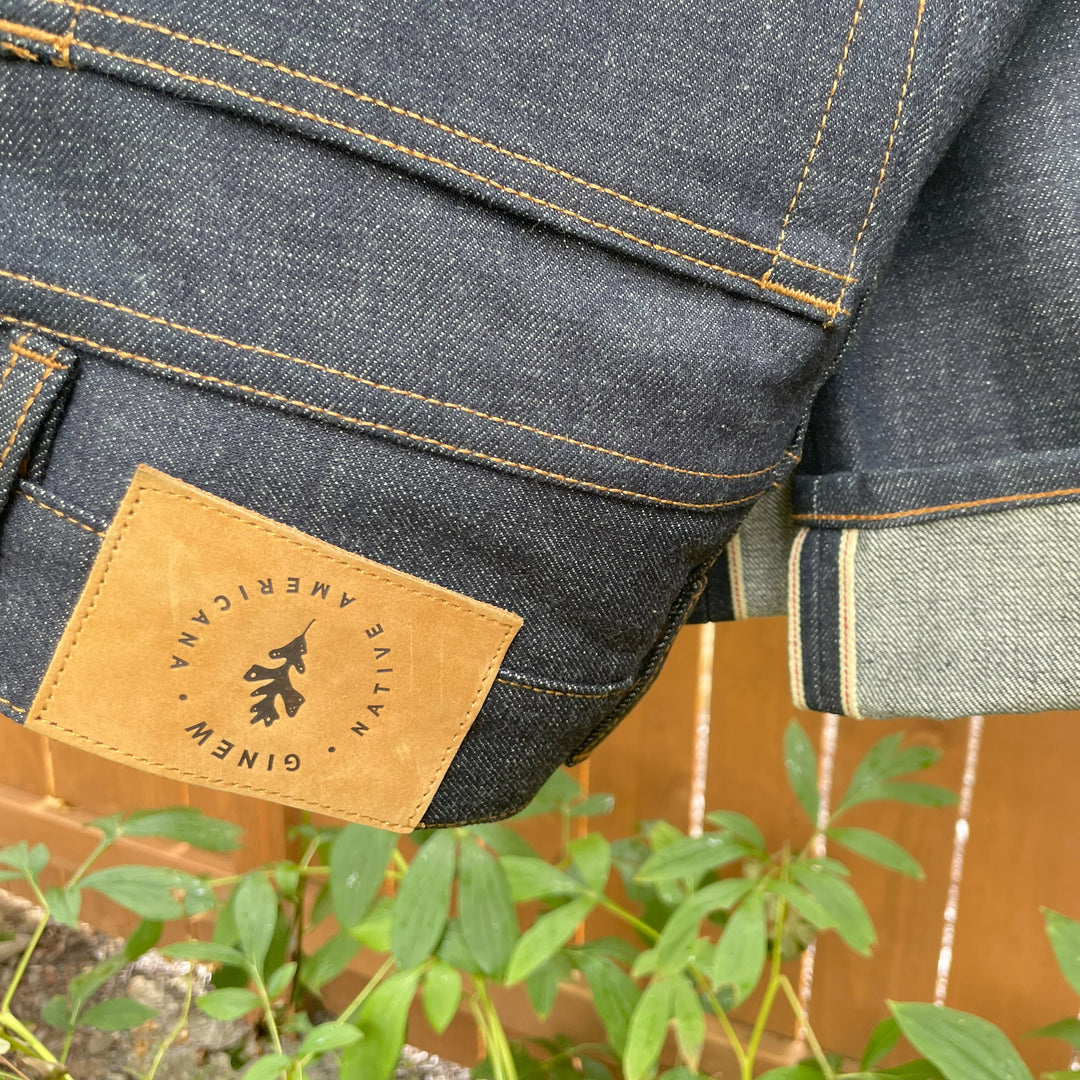 Back of Indigo selvedge Japanese denim jeans made in USA by Native American 